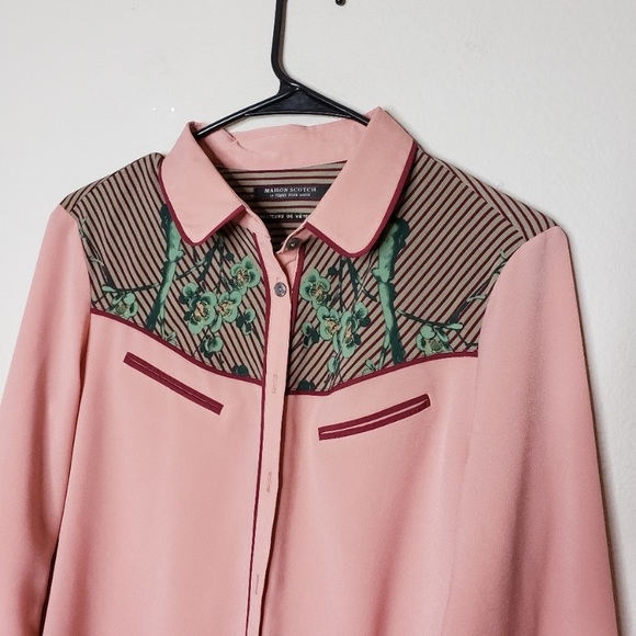 MAISON SCOTCH Western style button up blouse tonal stitching size 3 - Picture 2 of 7